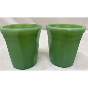 1940s AKRO Slag Agate Glass Child's Set of Two 2" Green Tumblers